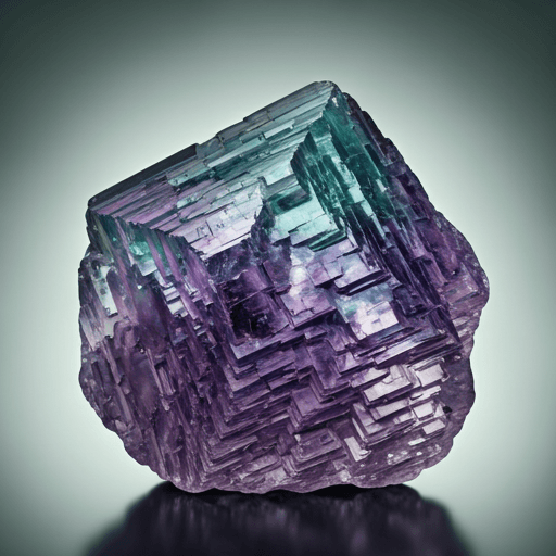 High-purity Fluorite crystals with cubic structure and translucent purple and green hues