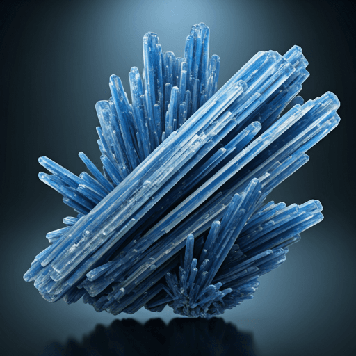 Technical close-up of blue Kyanite mineral blades with unique crystal habits